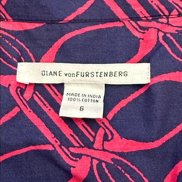 Diane von Furstenberg DVF Clio Shirt Dress Navy and Pink Chain Link Print Size 6 - Picture 2 of 16